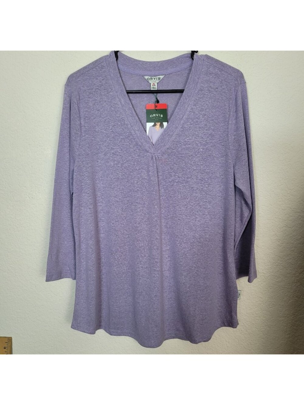 Orvis Classic Collection T-Shirt Womens Med Purple 3/4 Sleeve Linen Blend NWT